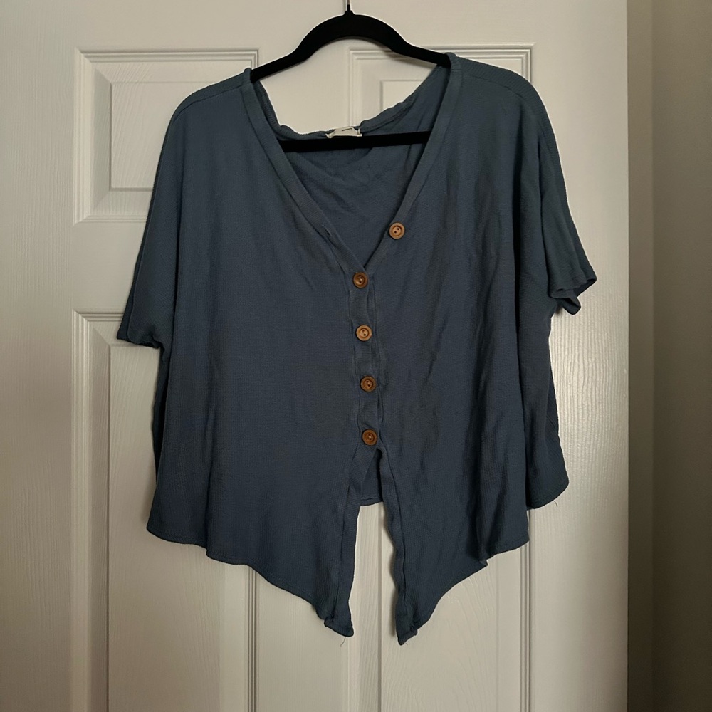 Casual Slouchy Women's Blue Button-Up Top